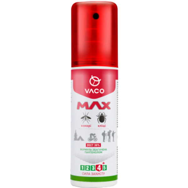 Фото - Спрей від комах VACO MAX від комарів, кліщів і мошок DEET 30% з пант 80 мл (5901821952590) Фото - Спрей від комах VACO MAX від комарів, кліщів і мошок DEET 30% з пант 80 мл (5901821952590)