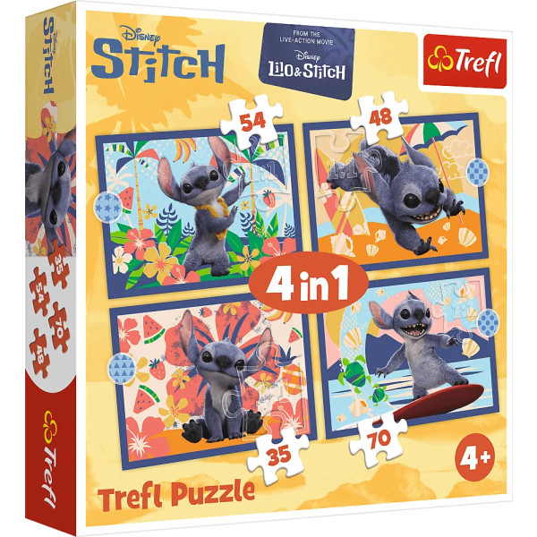Фото - Пазли (3-4 роки) Trefl 4в1 Disney Stitch The Movie Відпустка на Гаваях (5900511346664)