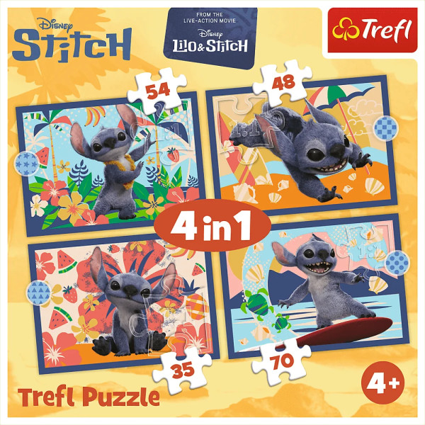 Фото - Пазли (3-4 роки) Trefl 4в1 Disney Stitch The Movie Відпустка на Гаваях (5900511346664)