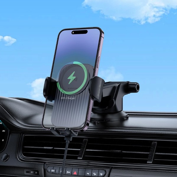 Фото - Автодержатель с беспроводной зарядкой BOROFONE BH222 Black (6941991119019)