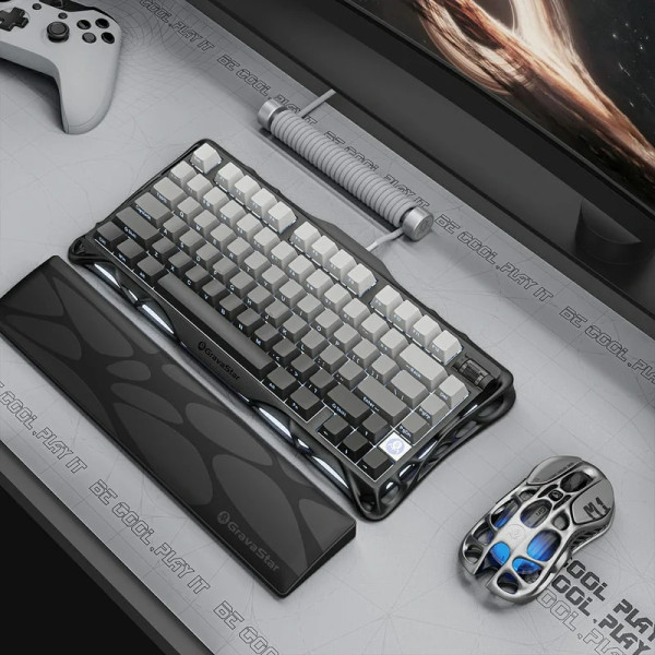 Фото - Клавиатура беспроводная игровая GravaStar Mercury K1 80keys Cheery Pink BT/WL/USB  Black (GSK1_GBLK)