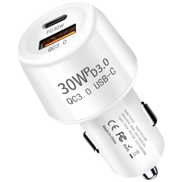 Фото - Автомобільний зарядний пристрій XOKO CQC-220 PD Type-C 30W/3A, USB 3A 
White (CQC-220-WH)