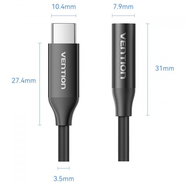Фото - Переходник аудио Vention USB-C Jack 3.5 мм Aluminum Alloy Black (BIIBA)