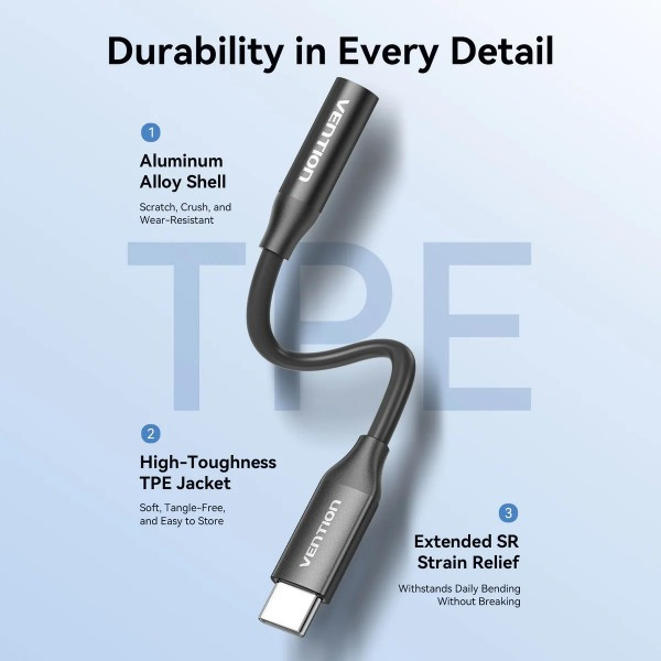 Фото - Переходник аудио Vention USB-C Jack 3.5 мм Aluminum Alloy Black (BIIBA)