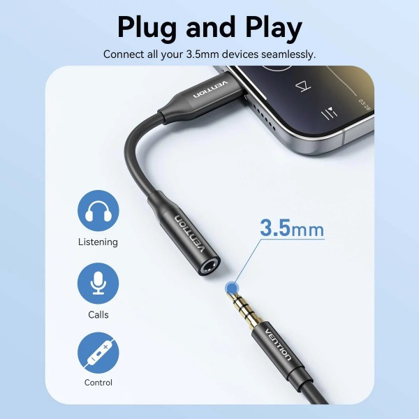 Фото - Переходник аудио Vention USB-C Jack 3.5 мм Aluminum Alloy Black (BIIBA)