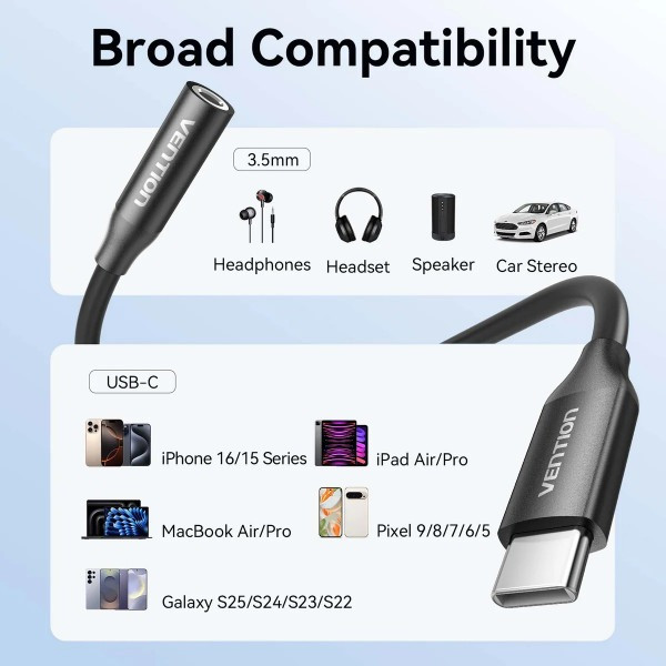 Фото - Переходник аудио Vention USB-C Jack 3.5 мм Aluminum Alloy Black (BIIBA)