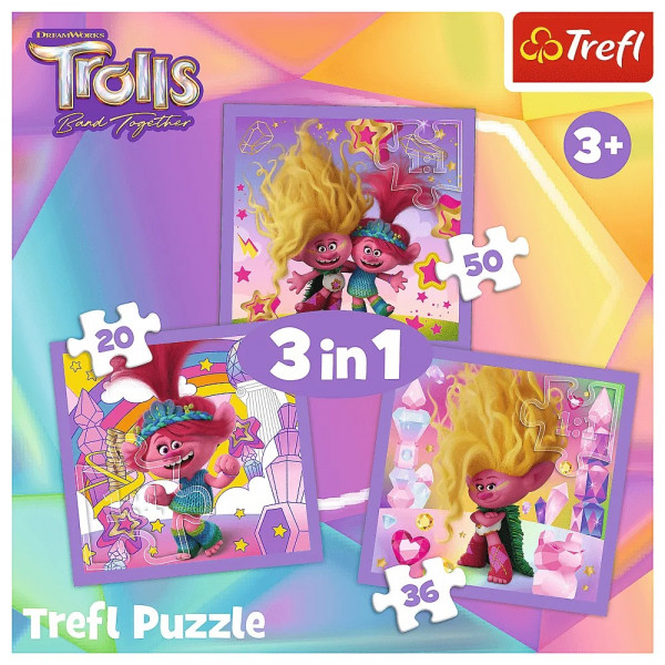 Фото - Пазли (3-4 роки) Trefl "Зустрічайте веселих тролів"  (3в1) (34870)