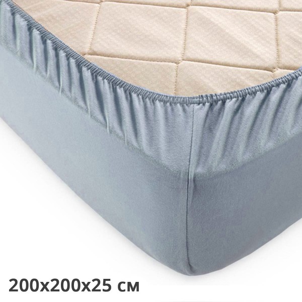 Фото - Простынь двуспальная GM Textile на резинке серая 200х200х25