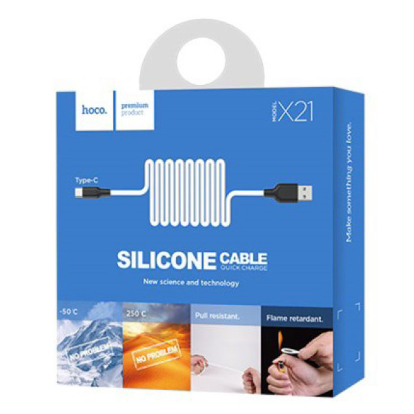 Фото - Кабель синхронізації даних HOCO X21 USB to Type-C 2A, 1m Black+White (6957531071402)