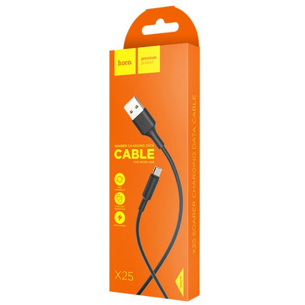 Фото - Кабель HOCO X25 USB to Micro 2A, 1m Black (6957531080121)