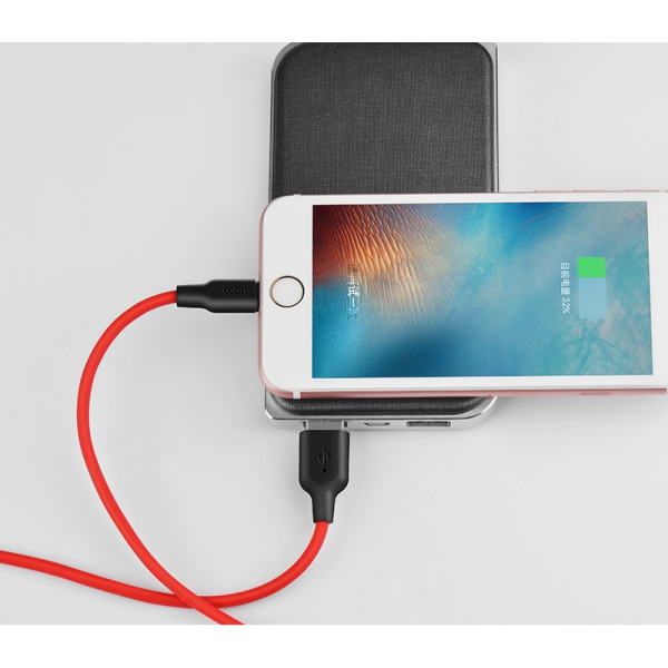 Фото - Кабель синхронізації даних HOCO X21 USB to iP 2A, 1m Black+Red (6957531071372)