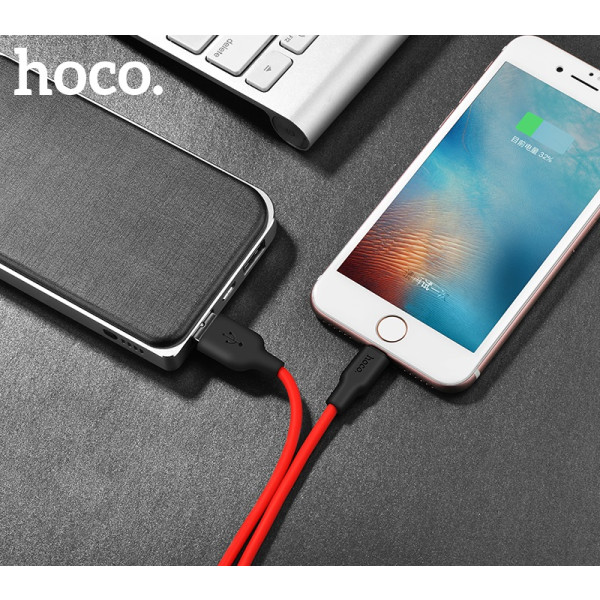 Фото - Кабель синхронізації даних HOCO X21 USB to iP 2A, 1m Black+Red (6957531071372)