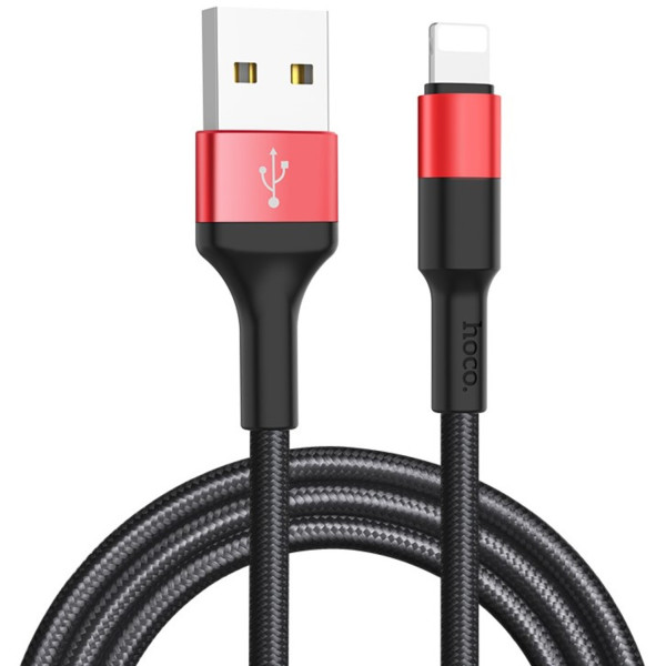 Фото - Кабель синхронізації даних HOCO X26 USB to iP 2A, 18W 1m Black+Red (6957531080190)
