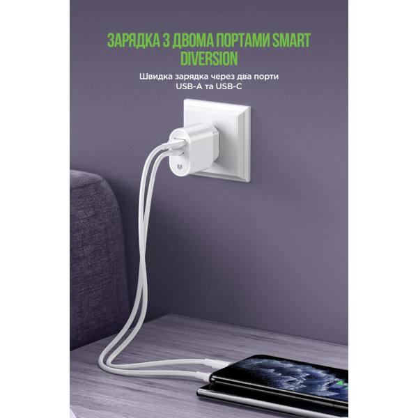 Фото - Мережевий зарядний пристрій MadeInFuture MFS12 12W A+C+USB-A to Lightning White (MIF82823)