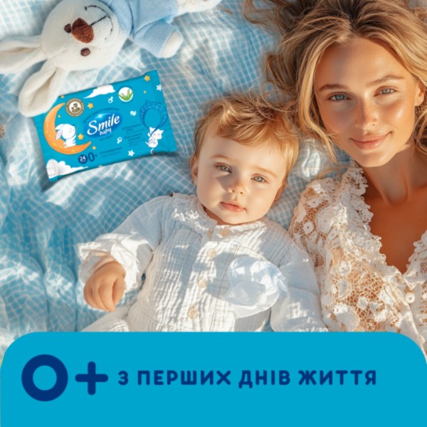 Фото - Серветки гігієнічні вологі Smile Baby екстракт алое New sticker 24 шт з клапаном 