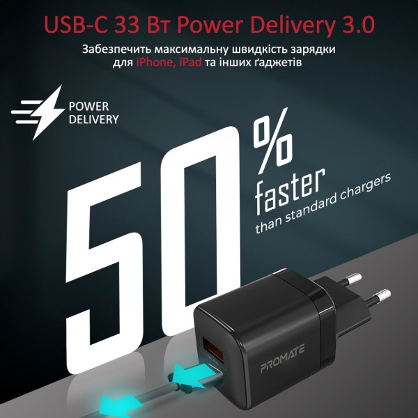 Фото - Сетевое зарядное устройство Promate Powerport-33 Black