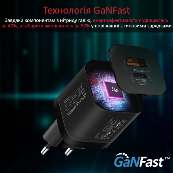 Фото - Сетевое зарядное устройство Promate Powerport-33 Black