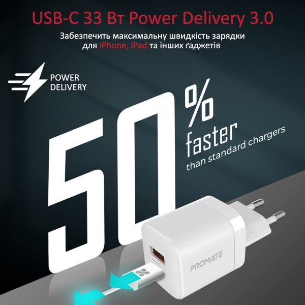 Фото - Мережевий зарядний пристрій Promate Powerport-33 White