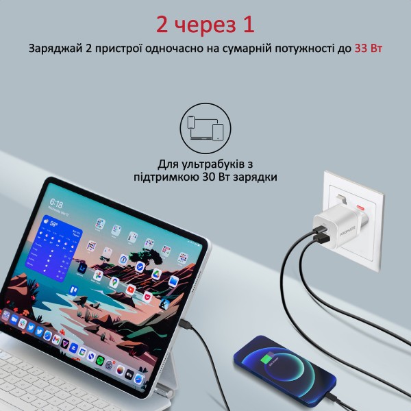 Фото - Мережевий зарядний пристрій Promate Powerport-33 White