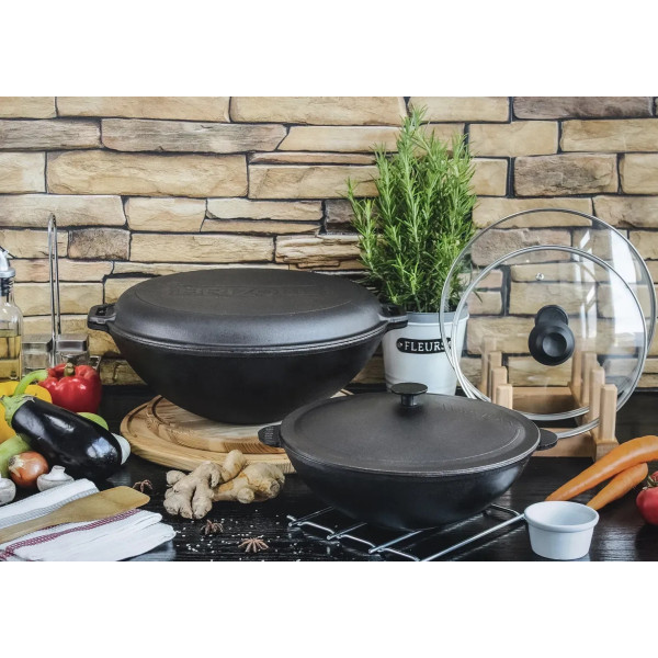 Фото - Казан Brizoll W36-3 WOK 8 л, з кришкою-сковородою гриль