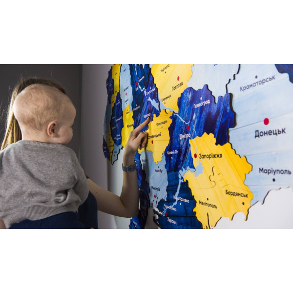 Фото - Пазлы (8+) PuzzleOk Карта Украины двухслойная деревянная, настенная голубовато-желтая (Арт-06011)