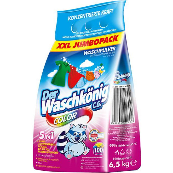 Фото - Пральний порошок Waschkonig Color 6,5 кг  (4260554141802)