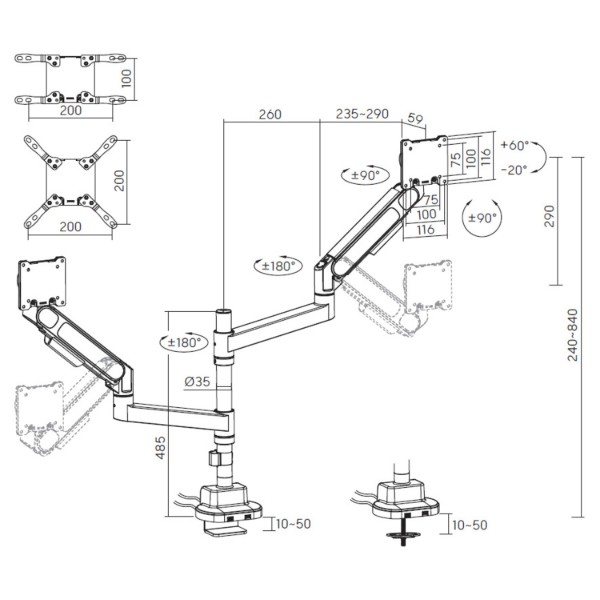 Фото - Крепление настольное OfficePro MAH752B 24-57" 2-27 кг Black