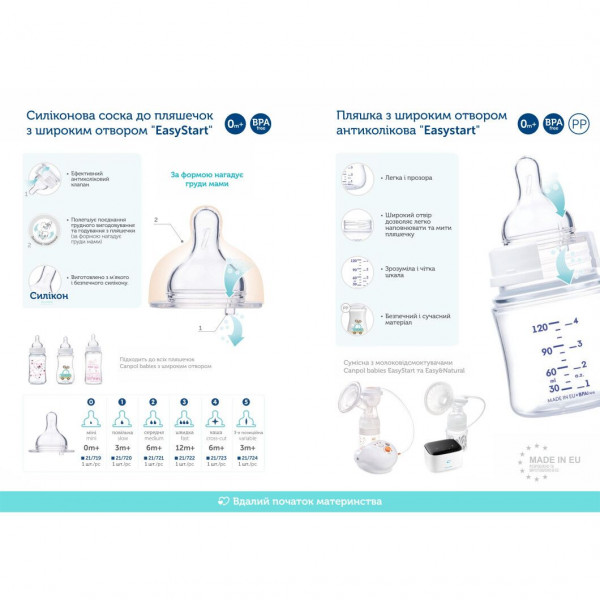 Фото - Пляшка для годування Canpol babies Антиколікова з широким горлом Easy Start Newborn Baby бежеві серця, 240 мл. (35/217_bei)