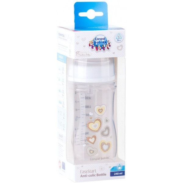 Фото - Пляшка для годування Canpol babies Антиколікова з широким горлом Easy Start Newborn Baby бежеві серця, 240 мл. (35/217_bei)