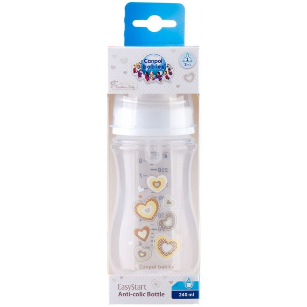 Фото - Пляшка для годування Canpol babies Антиколікова з широким горлом Easy Start Newborn Baby бежеві серця, 240 мл. (35/217_bei)