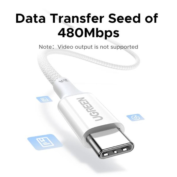 Фото - Кабель UGREEN L502 USB-C to USB-C PD 100W 5A 2m White (35221)