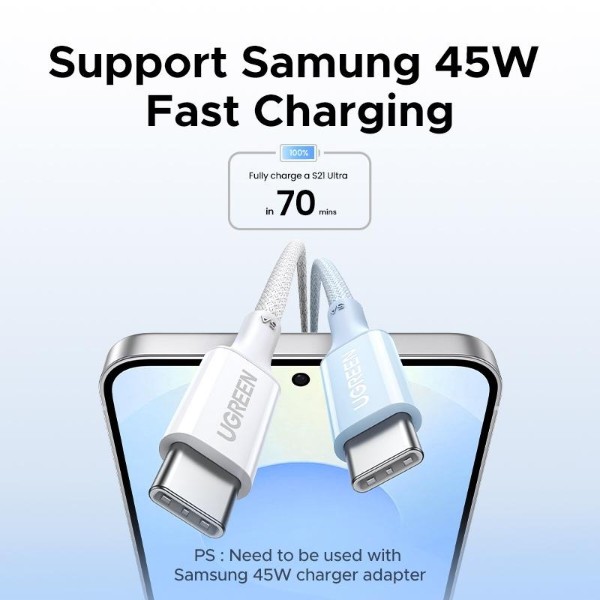 Фото - Кабель UGREEN L502 USB-C to USB-C PD 100W 5A 2m White (35221)