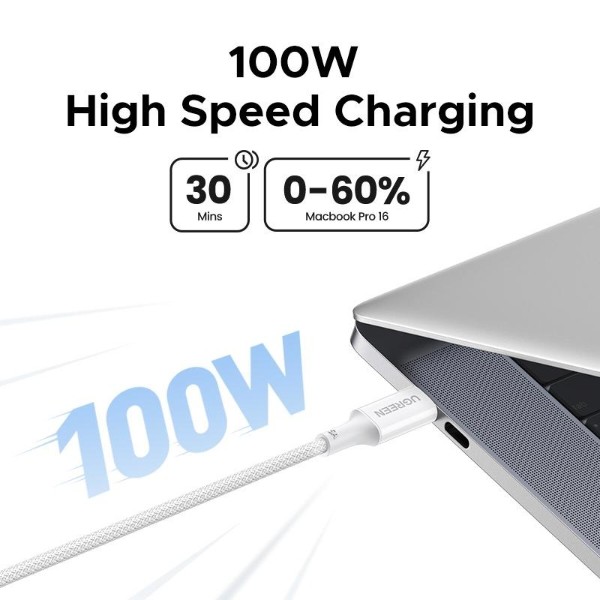 Фото - Кабель UGREEN L502 USB-C to USB-C PD 100W 5A 2m White (35221)