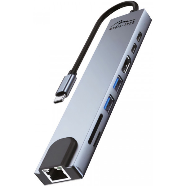 Фото - Хаб USB Media-Tech USB3.1 Type-C - HDMI 4K/2xUSB-A/2xUSB-C/RJ45/SD/TF/PD 100W 8 in 1 (MT5046)