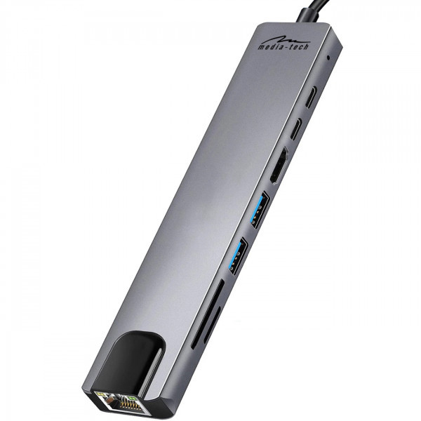 Фото - Хаб USB Media-Tech USB3.1 Type-C - HDMI 4K/2xUSB-A/2xUSB-C/RJ45/SD/TF/PD 100W 8 in 1 (MT5046)