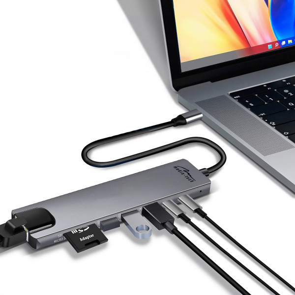Фото - Хаб USB Media-Tech USB3.1 Type-C - HDMI 4K/2xUSB-A/2xUSB-C/RJ45/SD/TF/PD 100W 8 in 1 (MT5046)