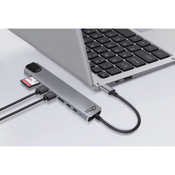 Фото - Хаб USB Media-Tech USB3.1 Type-C - HDMI 4K/2xUSB-A/2xUSB-C/RJ45/SD/TF/PD 100W 8 in 1 (MT5046)