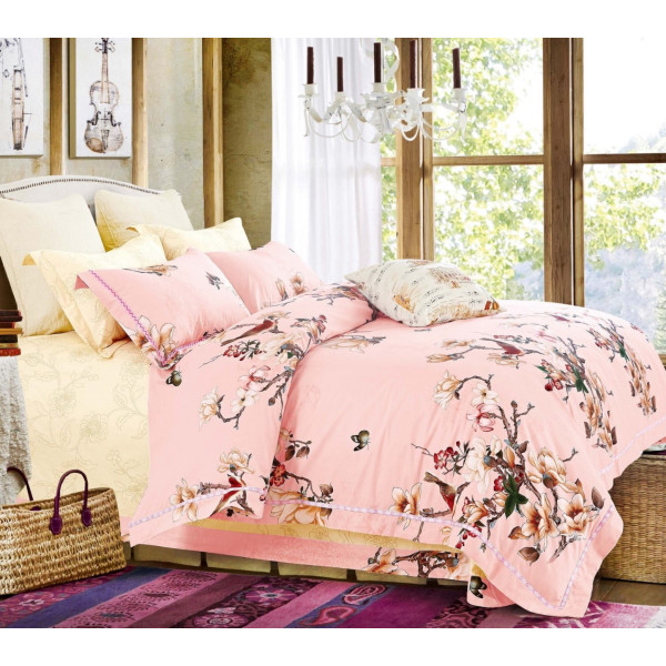 Фото - Комплект постельного белья Word of Dream дизайнерский 3236А/8190В Премиум сатин 2х150х215см персиковый (20019)