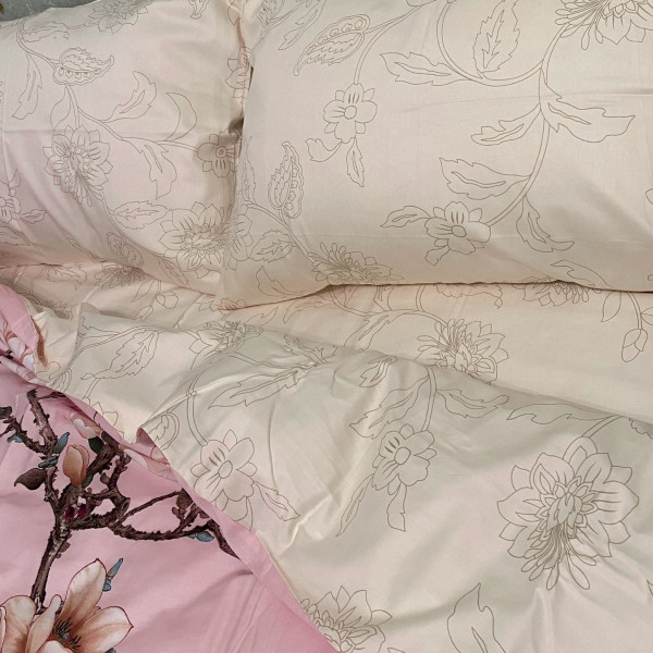 Фото - Комплект постельного белья Word of Dream дизайнерский 3236А/8190В Премиум сатин 2х150х215см персиковый (20019)