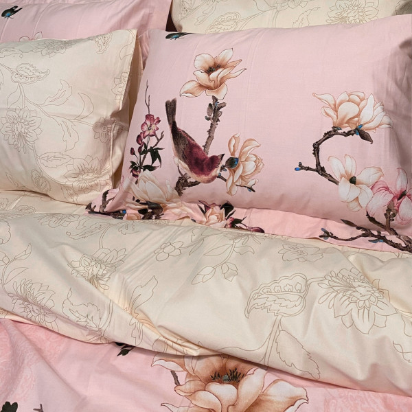 Фото - Комплект постельного белья Word of Dream дизайнерский 3236А/8190В Премиум сатин 2х150х215см персиковый (20019)