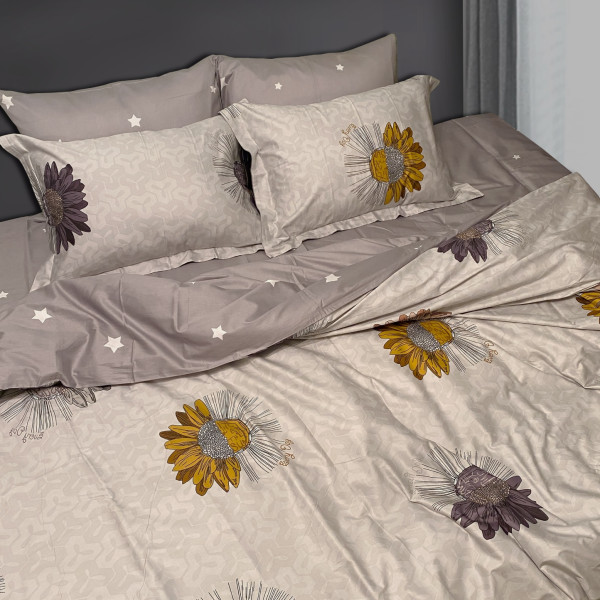 Фото - Комплект постільної білизни Word of Dream дизайнерський 1191А/1192В Премiум сатин 2х150х215см сірий (20023)