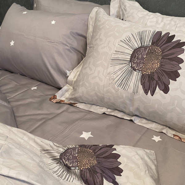 Фото - Комплект постільної білизни Word of Dream дизайнерський 1191А/1192В Премiум сатин 2х150х215см сірий (20023)