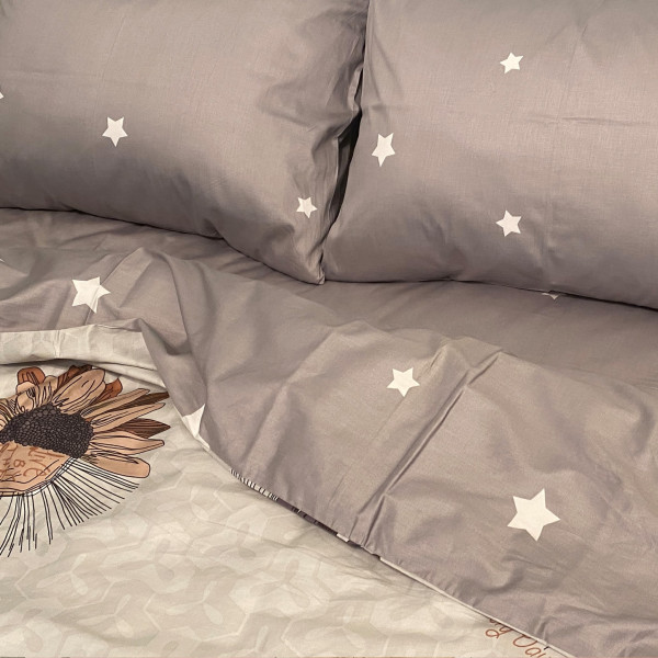 Фото - Комплект постільної білизни Word of Dream дизайнерський 1191А/1192В Премiум сатин 2х150х215см сірий (20023)