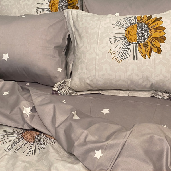 Фото - Комплект постільної білизни Word of Dream дизайнерський 1191А/1192В Премiум сатин 2х150х215см сірий (20023)