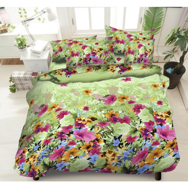 Фото - Комплект постільної білизни Zastelli 3793 Квіти в саду бязь Преміум 145х210 зелений (11634)