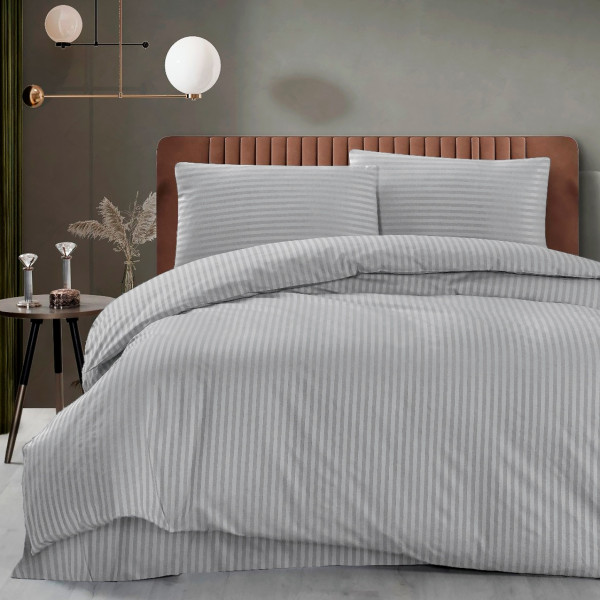 Фото - Комплект постільної білизни Zastelli Gray Stripe сатин Полікотон 200х220 см сірий (21674)