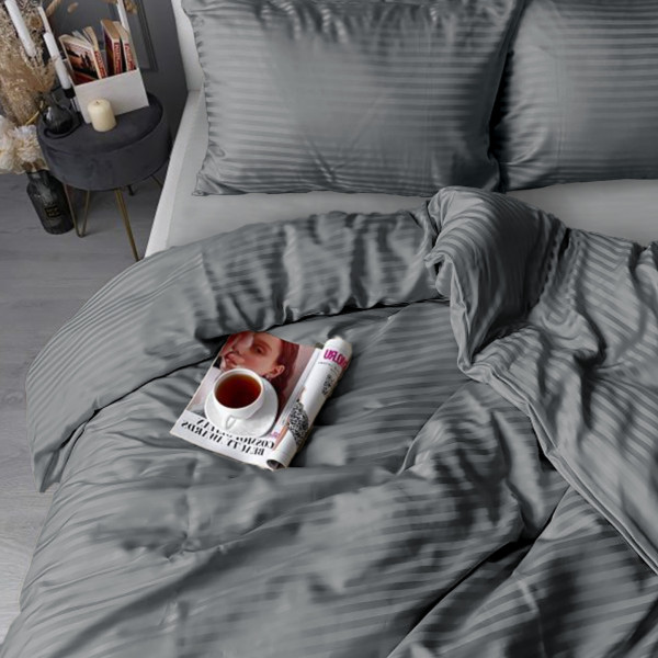 Фото - Комплект постільної білизни Zastelli Gray Stripes/Pearl Blue сатин 200х220 см сірий (21860) Фото - Комплект постільної білизни Zastelli Gray Stripes/Pearl Blue сатин 200х220 см сірий (21860)