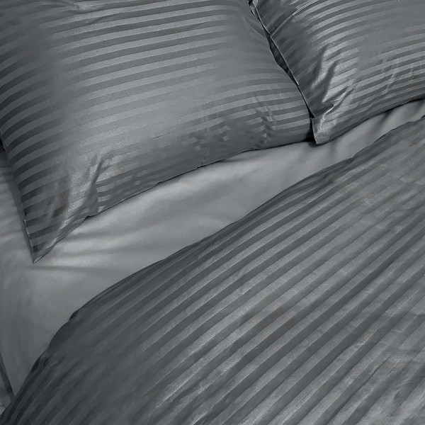 Фото - Комплект постільної білизни Zastelli Gray Stripes/Pearl Blue сатин 200х220 см сірий (21860)