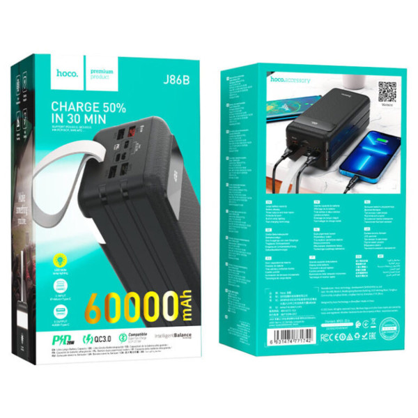 Фото - Батарея мобільна HOCO J86B Electric 22.5W 60000mAh Black (6931474771742)