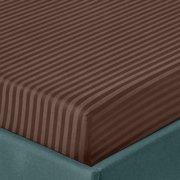 Фото - Простирадло двоспальне Zastelli на резинці Brown Stripes 1 см сатин 100% бавовна 160х200+25 см Коричневе (22281)
